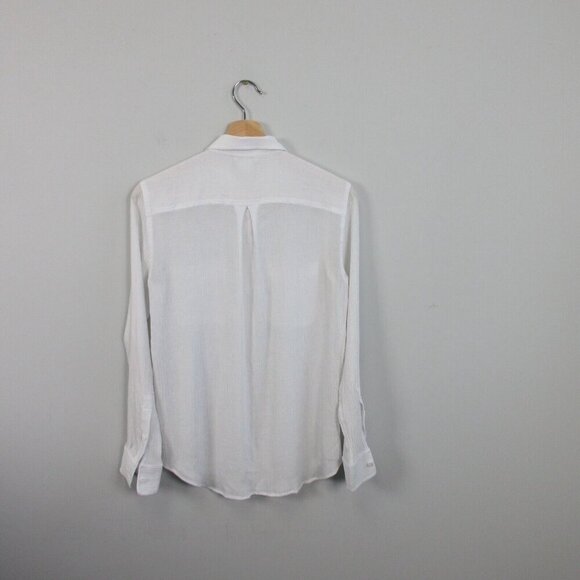 Club Monaco Button Down Blouse Women XS White Sheer Pockets Textured Casual 154 - Picture 2 of 8